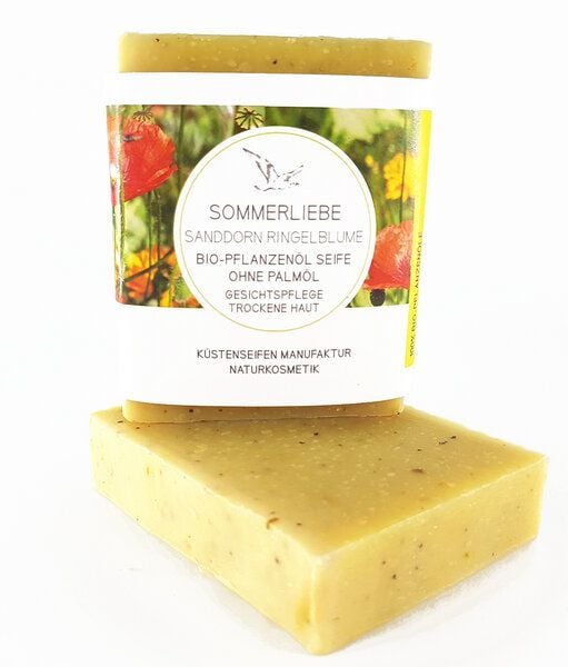 Küstenseifen Manufaktur Sommerliebe Bio-Pflanzenöl Seife Sanddorn und Ringelblume - Peelingseife von Küstenseifen Manufaktur