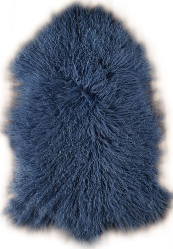 Kuhfelle Online & Nomad Echtes Tibet Lammfell – Mongolisches Lammfell Weich & Lockig – Luxuriöses Wohnaccessoire (Blau) von Kuhfelle Online & Nomad