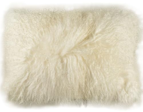Kuhfelle Online & Nomad Tibet Lammfell Kissenbezug Natur Weiß aus echtem Tibet Lammfellen 40 x 60 cm Schaffell Kissen mit weichem Löckchen XL (40 x 60 cm) von Kuhfelle Online & Nomad