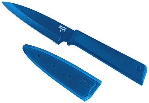 KUHN RIKON 26603 Colori+ Rüstmesser gerade Klinge mit Klingenschutz, antihaftbeschichtet, Edelstahl, 19 cm, blau von KUHN RIKON