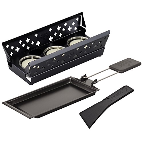 KUHN RIKON Candle Light Mini Schweizerkreuz Raclette Set, schwarz, Antihaft-Grill-Pfännchen, mit Teelicht von KUHN RIKON