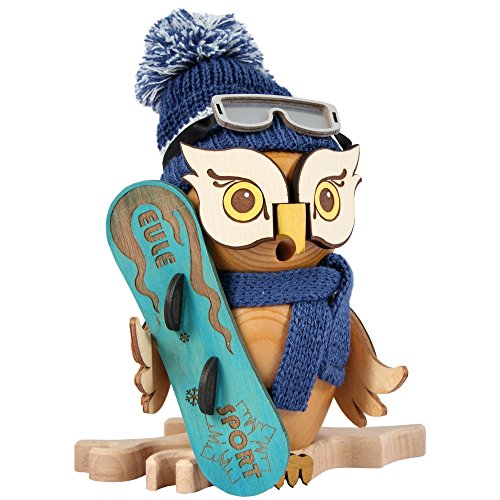Drechslerei Kuhnert - Rauchfigur/Räucherfigur - Eule mit Snowboard aus Massivholz - ca. 15 cm - Made in Germany von Kuhnert