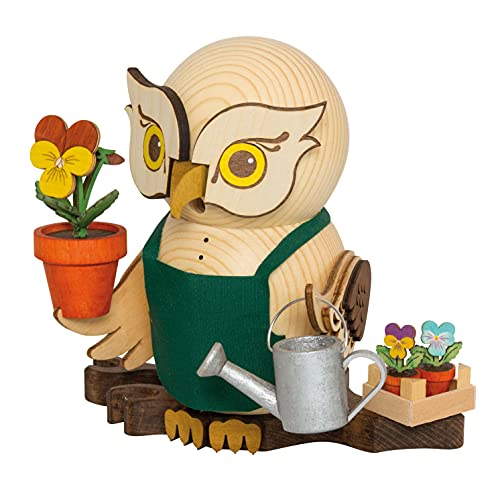 Kuhnert Drechslerei Rauchfigur/Räucherfigur - Eule Gärtner aus Massivholz - ca. 15 cm - Made in Germany von Kuhnert