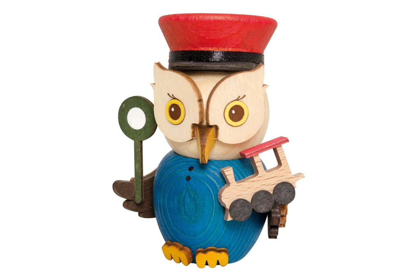 Kuhnert Dekofigur Mini-Eule als Eisenbahner - aus Holz gefertigt - ca. 7 cm groß, entzückende Dekoration für jeden Raum - Made in Germany von Kuhnert