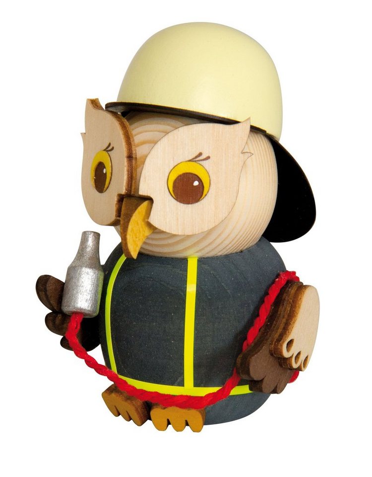 Kuhnert Dekofigur Mini-Eule als Feuerwehr - aus Holz gefertigt - ca. 7 cm groß, entzückende Dekoration für jeden Raum - Made in Germany von Kuhnert