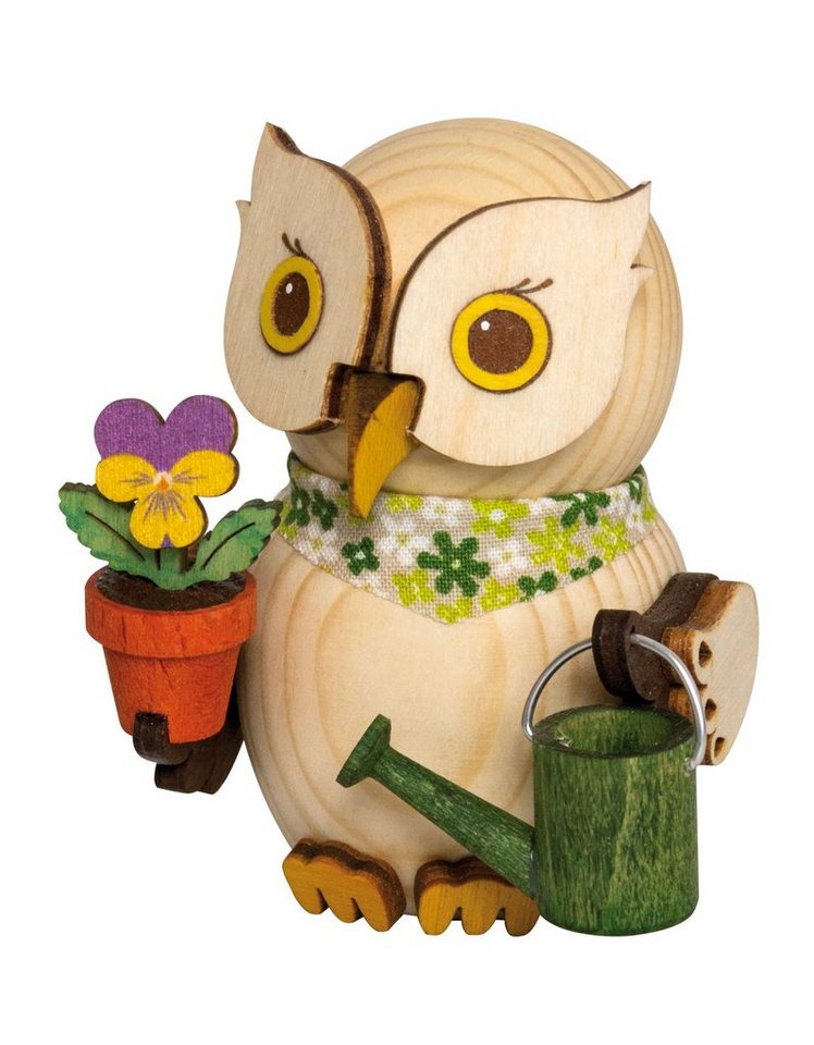 Kuhnert Dekofigur Mini-Eule als Gärtner - aus Holz gefertigt - ca. 7 cm groß, entzückende Dekoration für jeden Raum - Made in Germany von Kuhnert