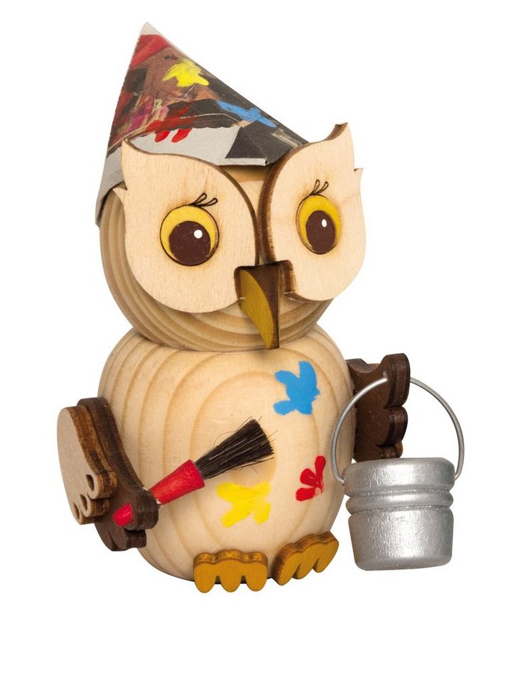 Kuhnert Dekofigur Mini-Eule als Maler - aus Holz gefertigt - ca. 7 cm groß, entzückende Dekoration für jeden Raum - Made in Germany von Kuhnert
