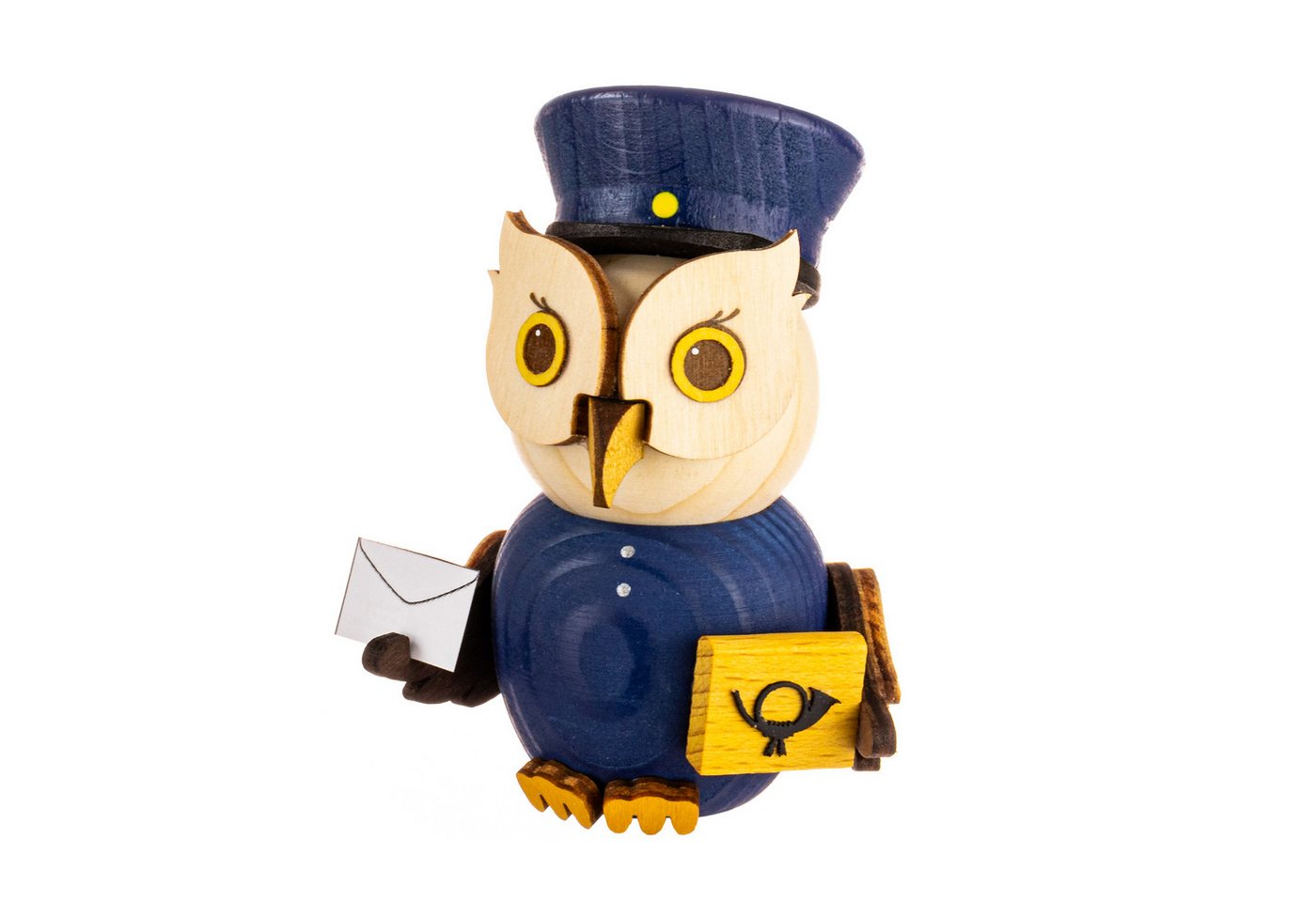 Kuhnert Dekofigur Mini-Eule als Postbote - aus Holz gefertigt - ca. 7 cm groß, entzückende Dekoration für jeden Raum - Made in Germany von Kuhnert