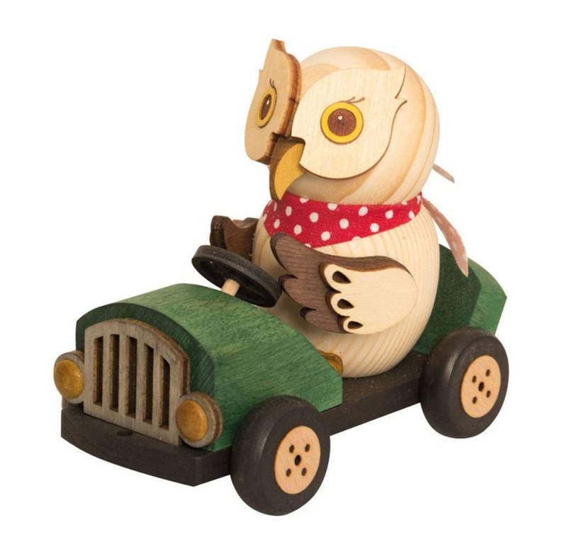 Kuhnert Dekofigur Mini-Eule im grünen Flitzer - aus Holz gefertigt - ca. 8 cm groß, entzückende Dekoration für jeden Raum - Made in Germany von Kuhnert