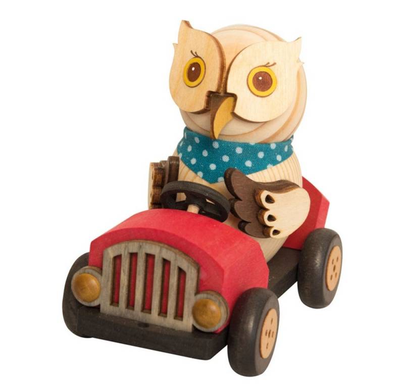 Kuhnert Dekofigur Mini-Eule im roten Flitzer - aus Holz gefertigt - ca. 8 cm groß, entzückende Dekoration für jeden Raum - Made in Germany von Kuhnert