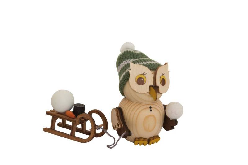 Kuhnert Dekofigur Mini-Eule mit Schlitten - aus Holz gefertigt - ca. 7 cm groß, entzückende Dekoration für jeden Raum - Made in Germany von Kuhnert