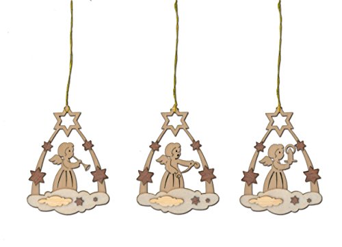 Kuhnert Drechslerei Schmuckanhänger/Baumschmuck - Motiv: Sternenbogen mit Engel im 6er Set - Höha: ca. 7 cm - Made in Germany von Kuhnert
