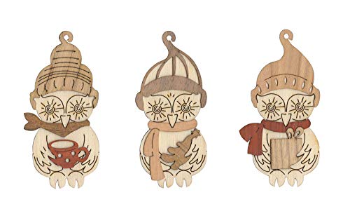 Kuhnert Drechslerei Schmuckanhänger/Baumschmuck - Motiv: Wintereulen im 6er Set - Höha: ca. 7 cm - Made in Germany von Kuhnert