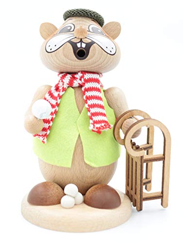 Kuhnert - Erzgebirgische Holzkunst Räuchermann Räucherfigur Hamster 18cm - Rodler von Kuhnert