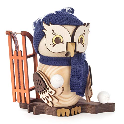 Kuhnert Eule mit Schlitten Rauchfigur ca. 15 cm - Neuheit 2020 von Kuhnert