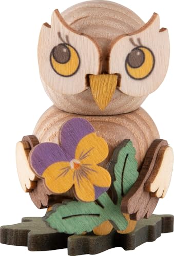 Kuhnert - Eulenkind mit Blume zum Stellen - Holzfigur ca. 4 cm von Kuhnert