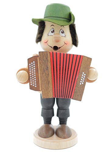 Kuhnert - Original Erzgebirgische Holzkunst Räuchermann Räucherfigur Wichtel 17cm - Musiker von Kuhnert