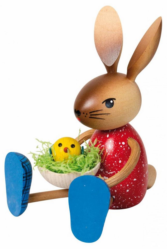 Kuhnert Osterhase Kuhnert Osterhase mit langen Beinen, Hasenmädchen mit Kücken, Erzgebirgische Holzkunst von Kuhnert