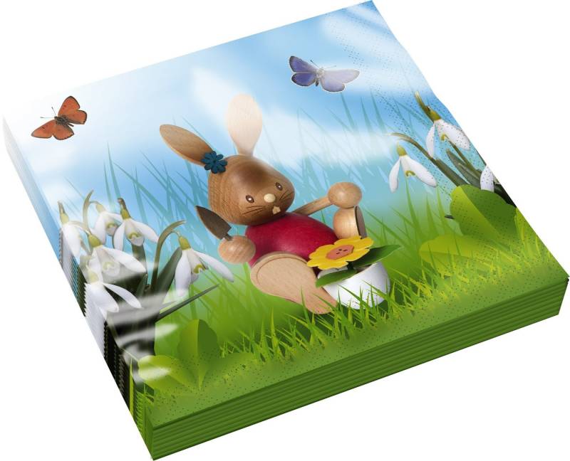 Kuhnert Papierserviette Stupsi als Gärtner und Möhrenangler - Osterdekoration, dreilagige Servietten für österliche Mahlzeiten - Made in Germany von Kuhnert