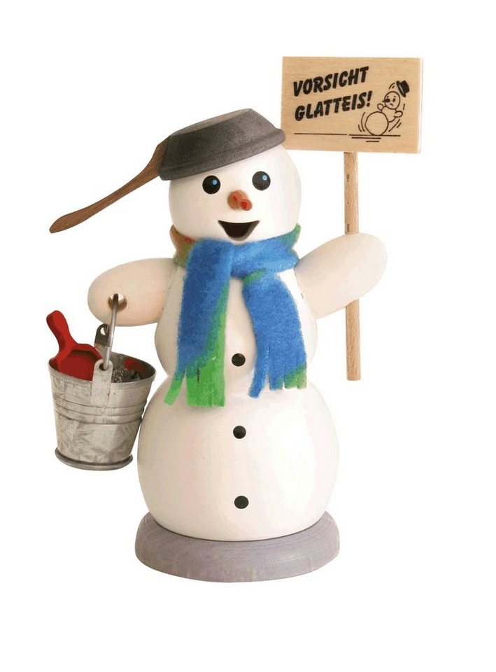 Kuhnert Räuchermännchen 35004, Schneemann mit Schild "Vorsicht Glatteis", Handarbeit Made in Germany von Kuhnert