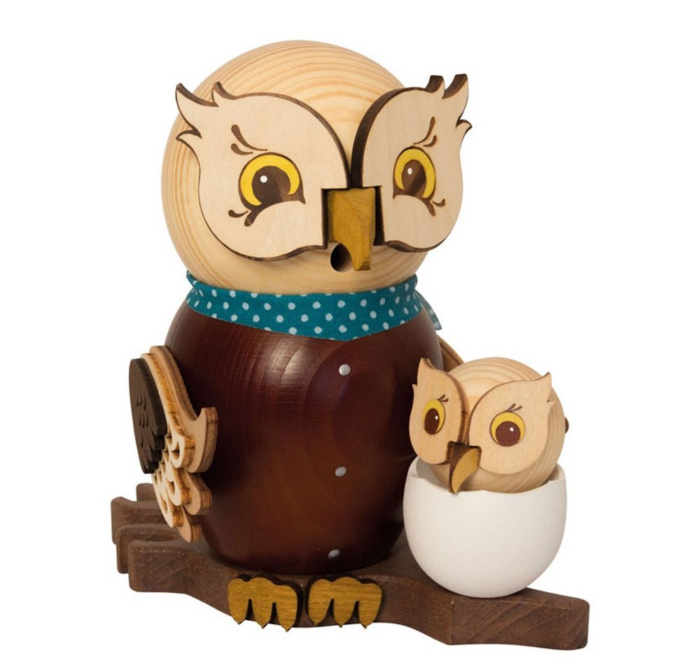 Kuhnert Räuchermännchen Eule mit Baby - aus Holz, Räucherfigur ca. 15cm für jeden Anlass - Made in Germany von Kuhnert