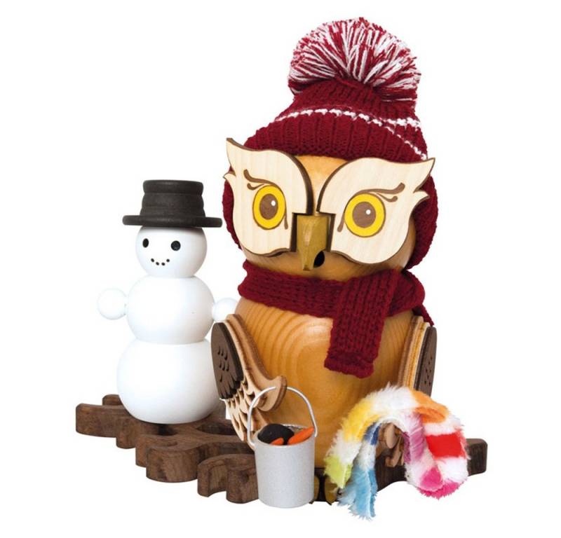 Kuhnert Räuchermännchen Eule mit Schneemann - aus Holz gefertigt, Räucherfigur ca. 15cm für alle Anlässe - Made in Germany von Kuhnert
