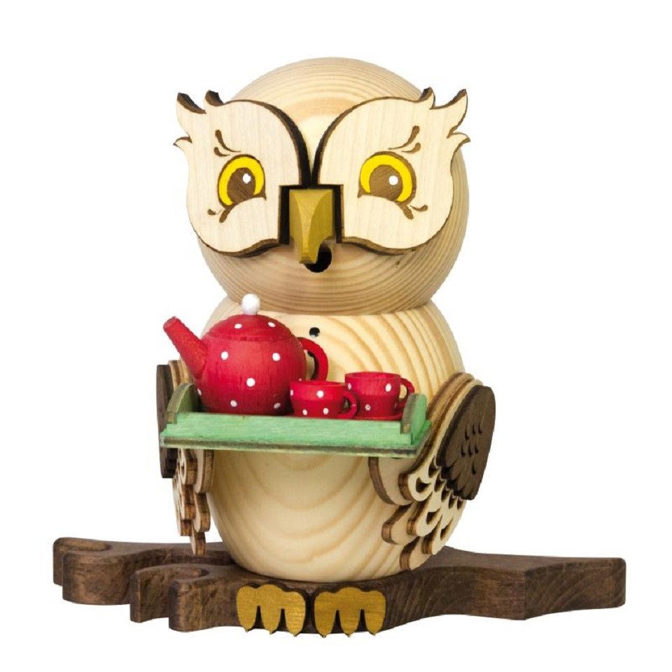 Kuhnert Räuchermännchen Kuhnert Räucherfigur Raucheule mit Teeservice, (1 St), Handarbeit aus dem Erzgebirge von Kuhnert