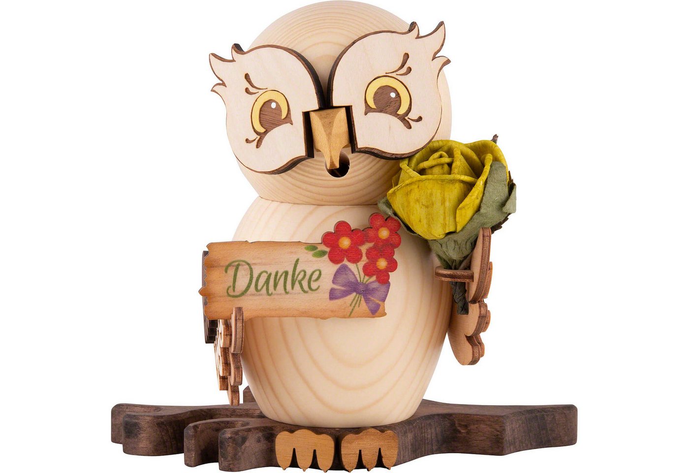 Kuhnert Räuchermännchen Räuchereule mit Danke-Schild (15cm) von Drechslerei Kuhnert von Kuhnert