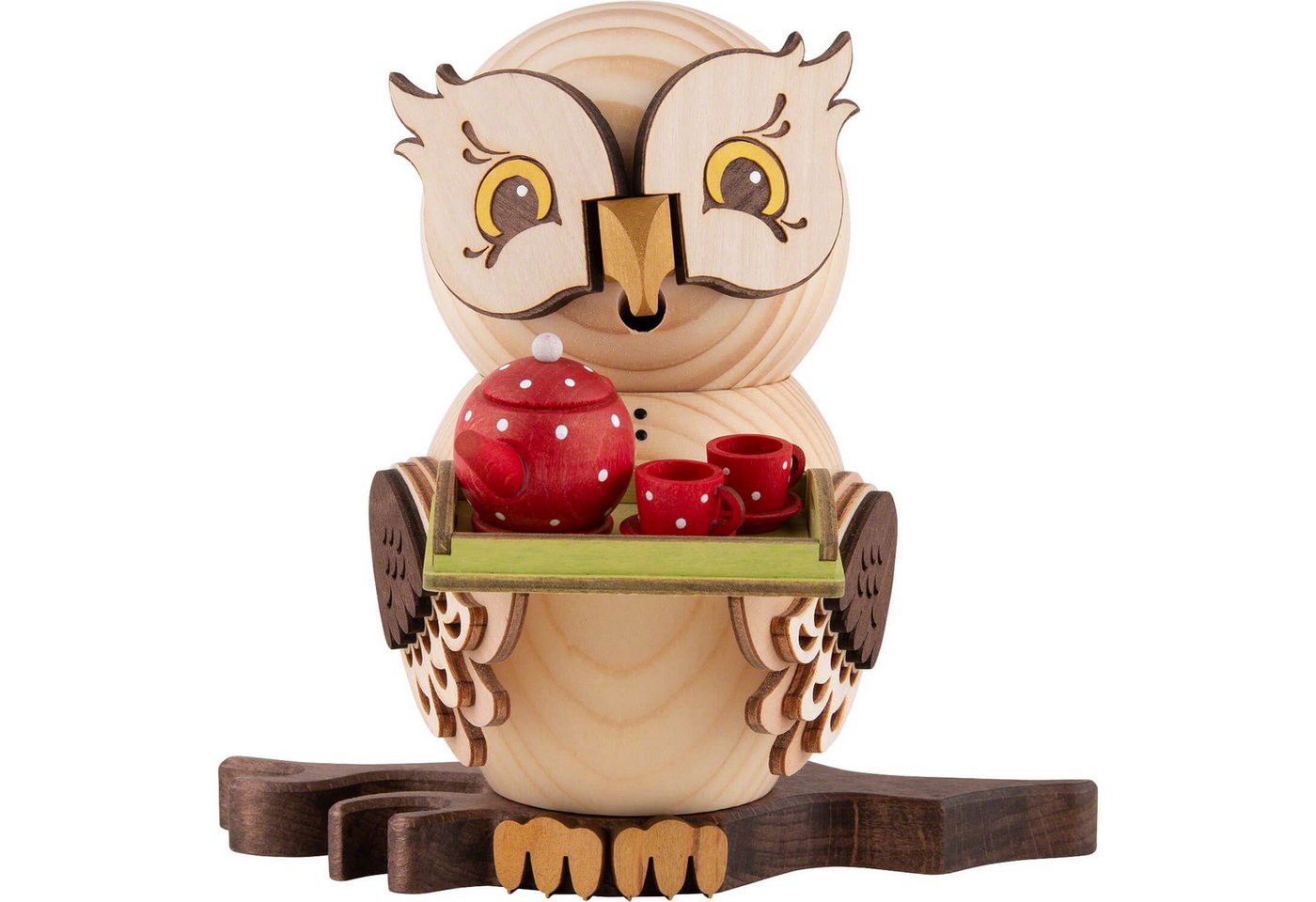 Kuhnert Räuchermännchen Räuchereule mit Teeservice (15cm) von Drechslerei Kuhnert von Kuhnert