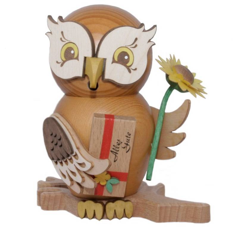 Kuhnert Räuchermännchen Räuchermann Eule Gratulant, Echt Erzgebirge - Holzkunst mit Herz von Kuhnert