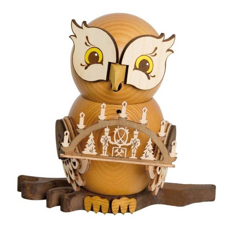 Kuhnert Räuchermännchen Räuchermann Eule mit Schwibbogen, Echt Erzgebirge - Holzkunst mit Herz von Kuhnert