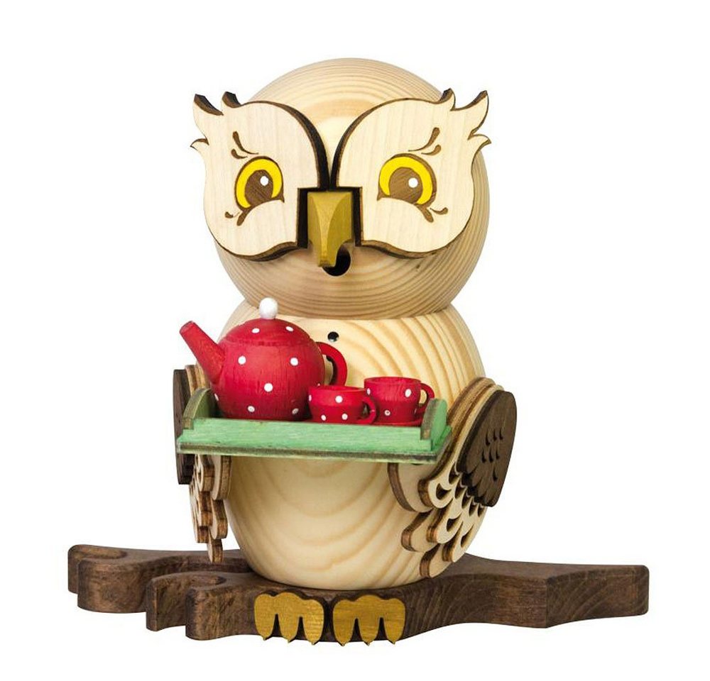 Kuhnert Räuchermännchen Räuchermann Eule mit Teeservice, Echt Erzgebirge - Holzkunst mit Herz von Kuhnert