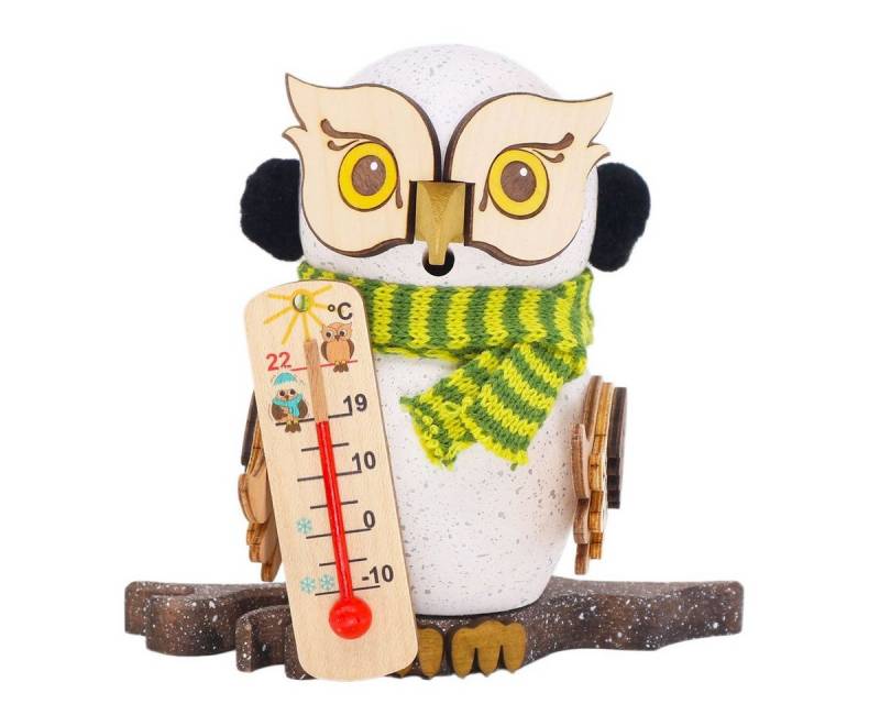 Kuhnert Räuchermännchen Räuchermann Schnee-Eule mit Thermometer, Echt Erzgebirge - Holzkunst mit Herz von Kuhnert