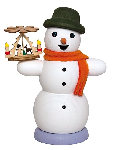 Kuhnert Rauchmann/Räucherfigur aus Holz - Schneemann mit Weihnachtspyramide - ca. 13 cm - Made in Germany von Kuhnert