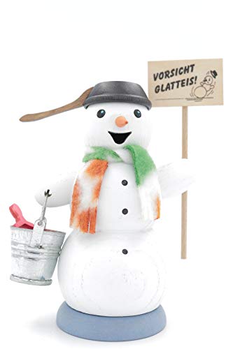 Kuhnert - Rauchmann / Räucherfigur aus Holz - Schneemann mit Schild Vorsicht Glatteis - ca. 13 cm - Made in Germany von Kuhnert