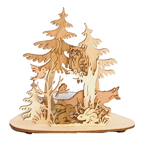 Kuhnert - hochwertiger Teelichthalter Waldtiere - mit aufgesetztem Edelholzfunier - Maße: 13 x 10 x 15 cm - Made in Germany von Kuhnert