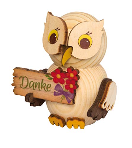 Kuhnert - Dekoration/Holzfigur - Mini Eule mit Dankeschild - ca. 7cm - Made in Germany von Kuhnert