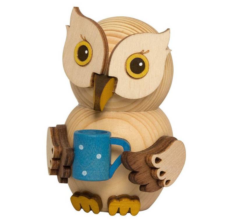 Kuhnert Weihnachtsfigur Holzfigur Mini-Eule mit Becher, Echt Erzgebirge - Holzkunst mit Herz von Kuhnert