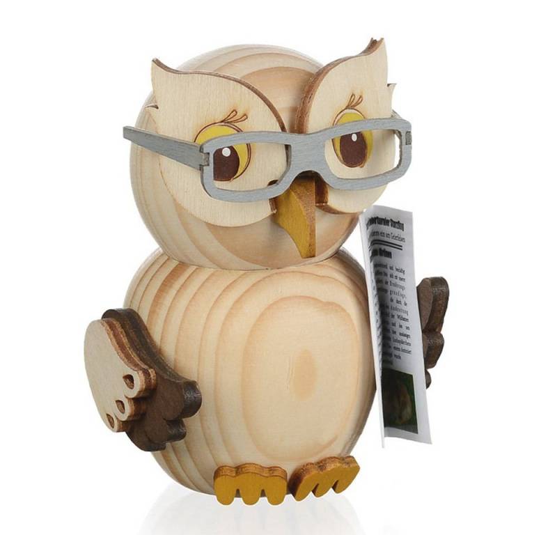 Kuhnert Weihnachtsfigur Holzfigur Mini-Eule mit Brille, Echt Erzgebirge - Holzkunst mit Herz von Kuhnert
