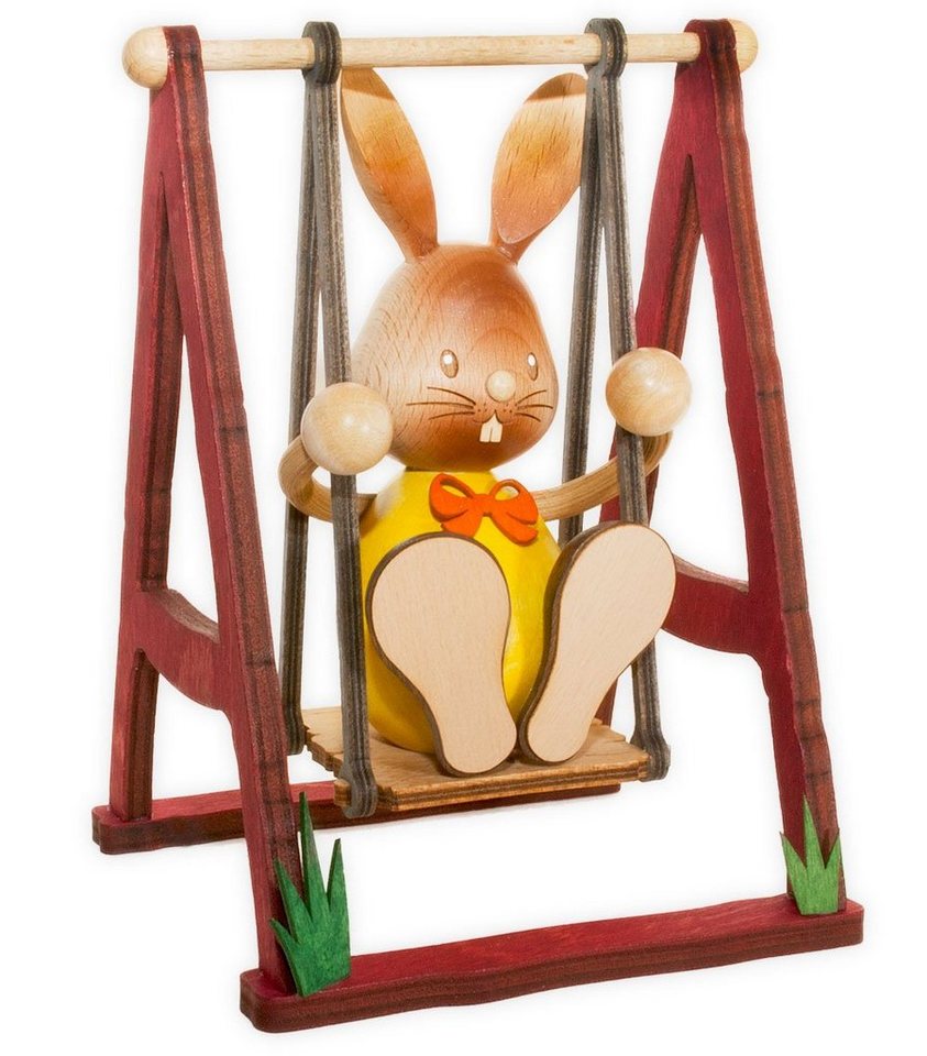 Kuhnert Weihnachtsfigur Stupsi Hase auf Schaukel, Echt Erzgebirge - Holzkunst mit Herz von Kuhnert