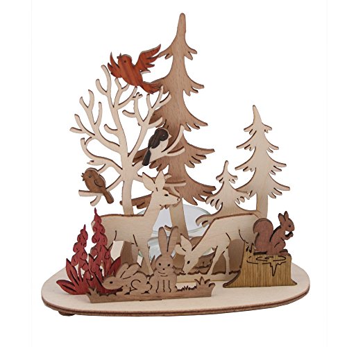 Kuhnert - hochwertiger Teelichthalter Wald und Wiese - mit aufgesetztem Edelholzfunier - Maße: 13 x 10 x 15 cm - Made in Germany von Kuhnert