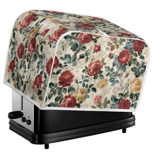 Kuiaobaty 2 Scheiben Vintage Rosen Floral Brot Toaster Maschine Schutzhülle Retro Rose Blumen Toaster Staubdichte Hülle, Fleckenabweisend von Kuiaobaty