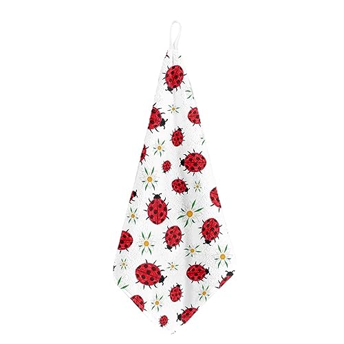 Kuiaobaty 4 Stück Handtuch Marienkäfer Blumendruck Geschirrtuch, Käfer Blumen Muster kleine hängende Hand trocken Handtuch, Multipack (2 Stück) von Kuiaobaty