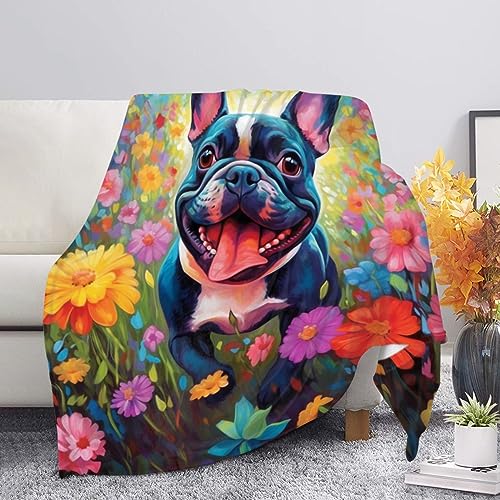 Kuiaobaty Boston Terrier Druck Herbst Decke Weiche Flauschige Mikrofaser Stoff Tagesdecken für Bett Welpen Blumen Druck Überwurf Over von Kuiaobaty