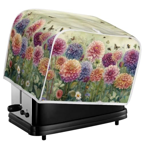 Kuiaobaty Dahlienblüten-Toaster-Abdeckung, 2 Scheiben, Brotbackmaschine mit Haken, Dahlien-Blumenmalerei, kleines Gerät, Toaster, Staubschutz, S von Kuiaobaty