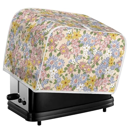 Kuiaobaty Ditsy Toaster-Abdeckung mit bunten Blumen, 2 Scheiben, passend für Toaster mit 2 und 4 Scheiben, leinenähnlich, staubdicht P58 von Kuiaobaty
