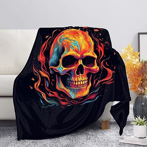 Kuiaobaty Fire Skull Cozy Blankets for Sofa Couch Throw Large Skull Pattern Throw over Blankets Cinema Gifts Washable Bedcloth von Kuiaobaty
