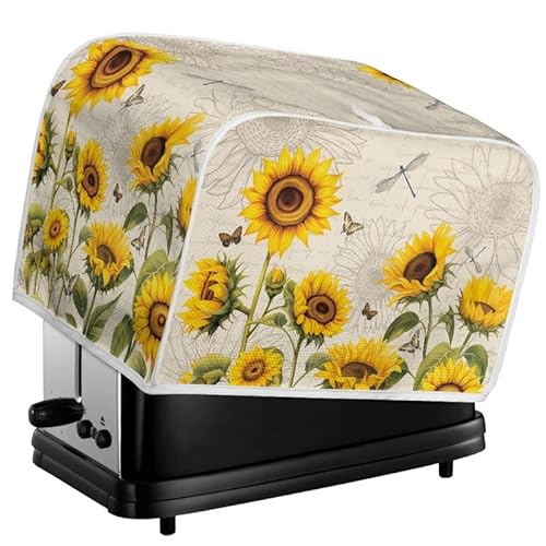 Kuiaobaty Gelbe Sonnenblumen Toaster Abdeckungen 4 Scheiben Schutzhülle für Brotmaschine, Sonnenblume Libelle Toaster Taschen mit Haken von Kuiaobaty