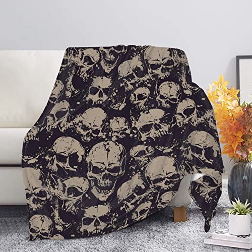 Kuiaobaty Gothic Kuscheldecken Totenköpfe Fuzzy Plüsch Decke für Couch Dekor Ultra Weiche Mikrofaser Überwürfe Schwarz Bettdecke für Einzelbett von Kuiaobaty
