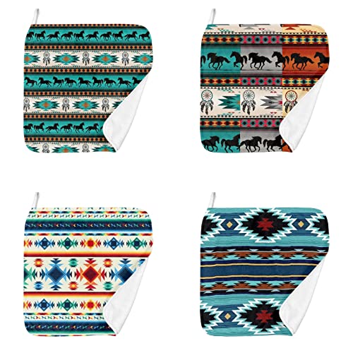 Kuiaobaty Handtücher mit indischem Tribal-Muster, Türkis, 4 Stück Premium-Mikrofaser-Reinigungstücher zum Trocknen von Geschirr (4 Stück) von Kuiaobaty